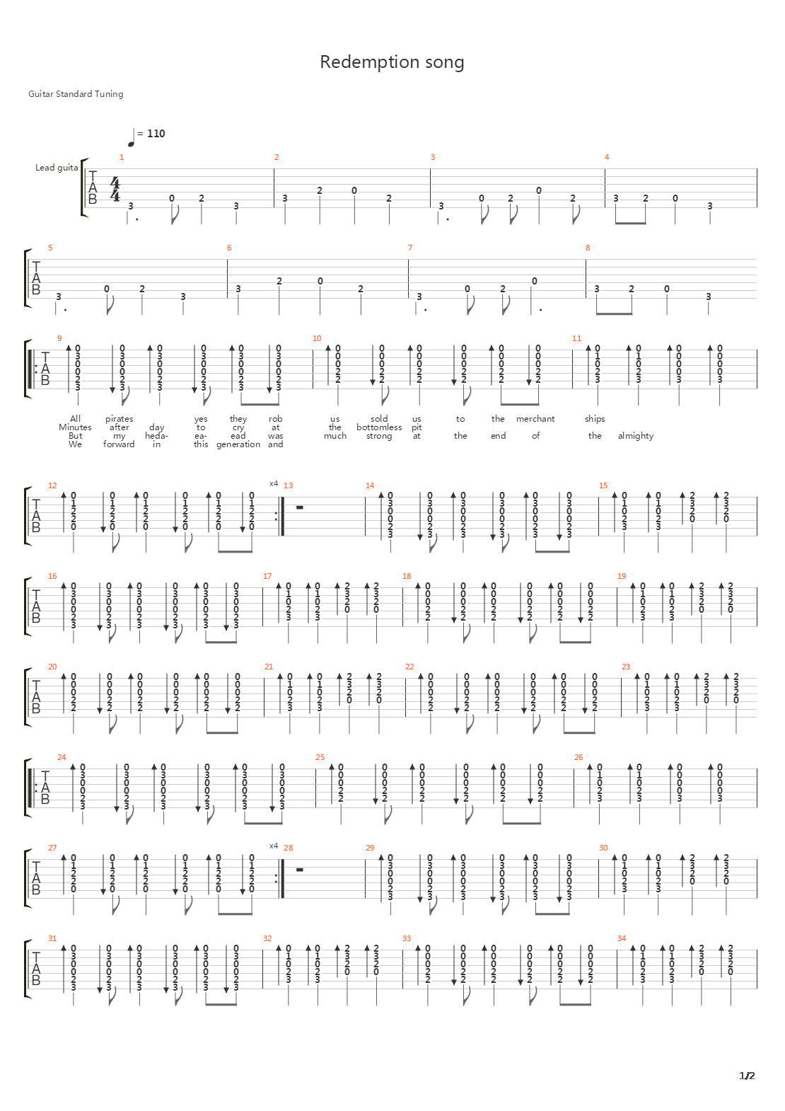 Redemption Song吉他谱