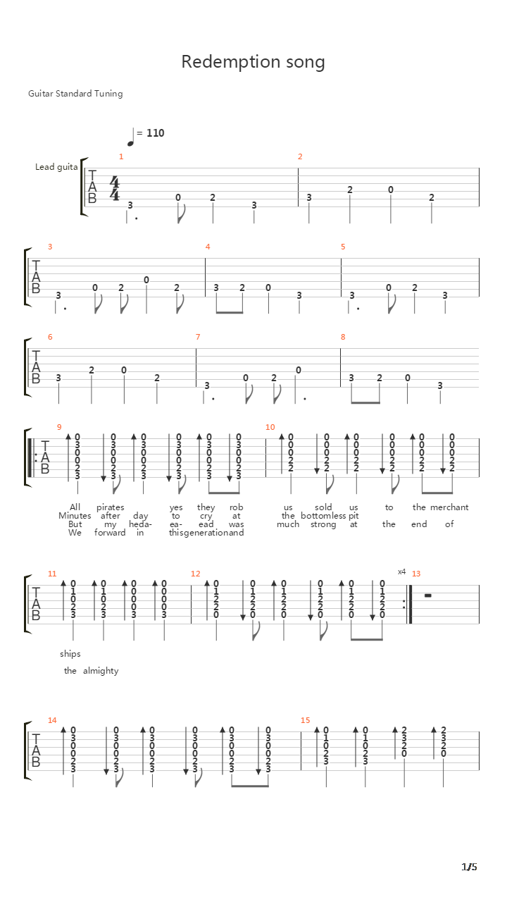 Redemption Song吉他谱