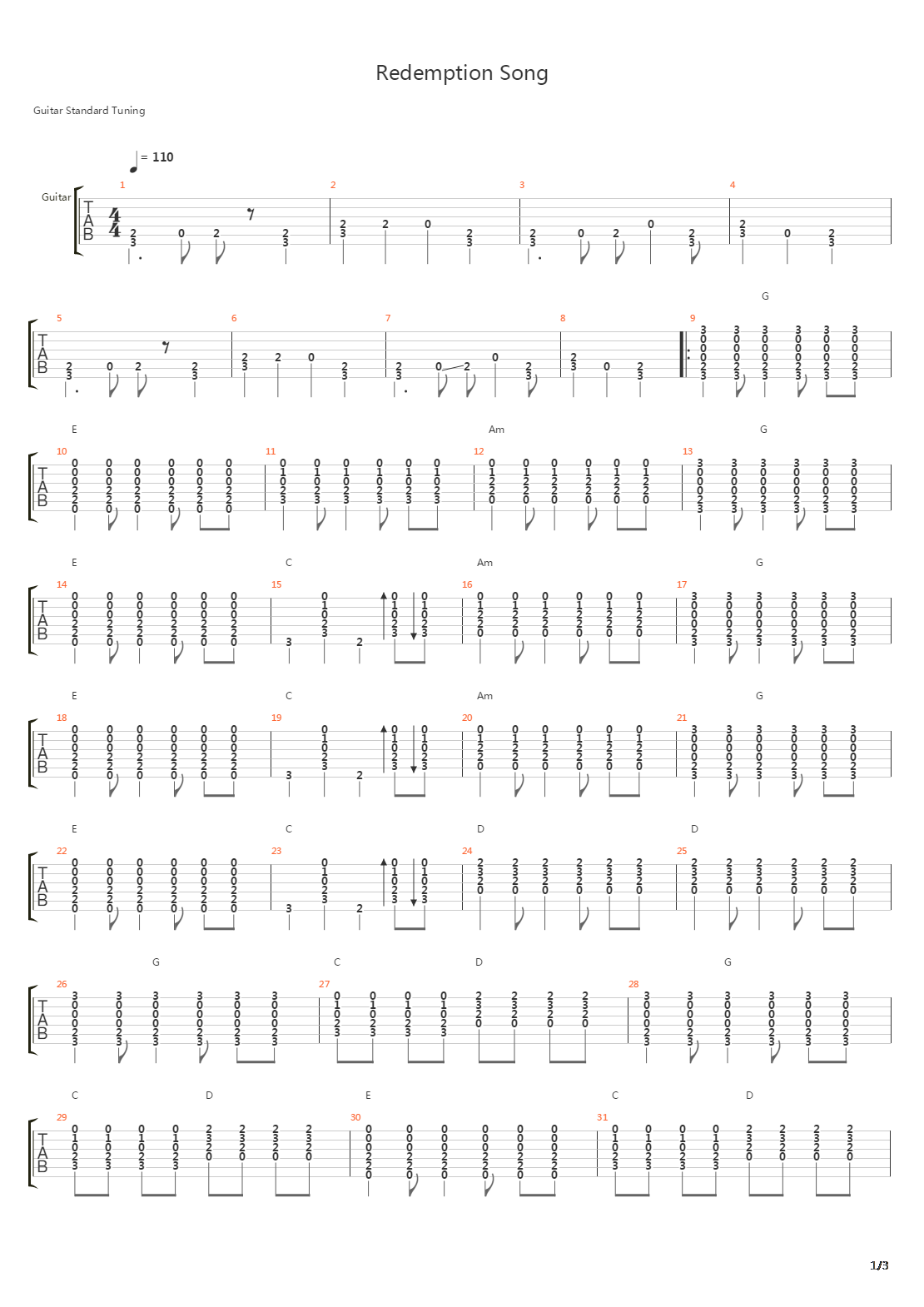Redemption Song吉他谱