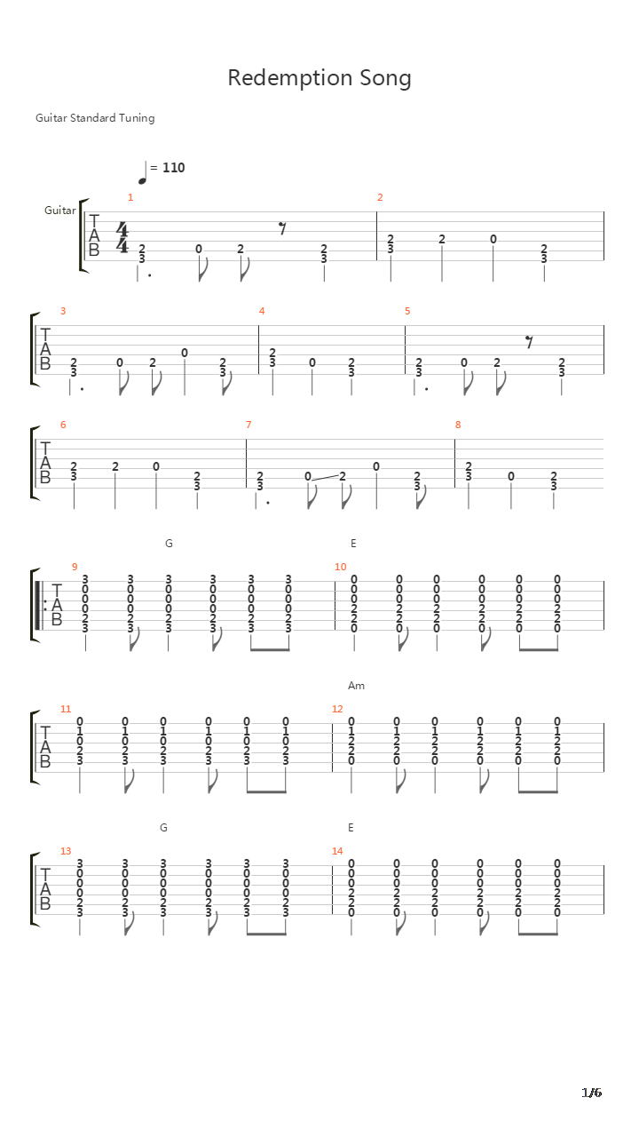 Redemption Song吉他谱