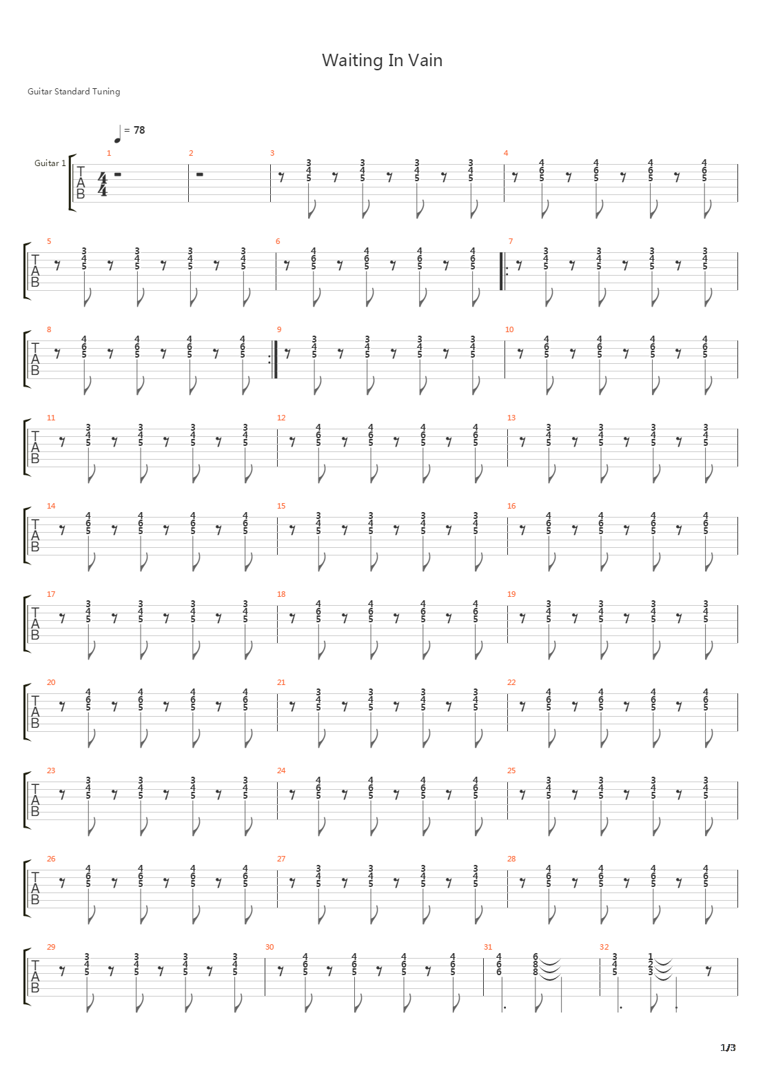 Waiting In Vain吉他谱