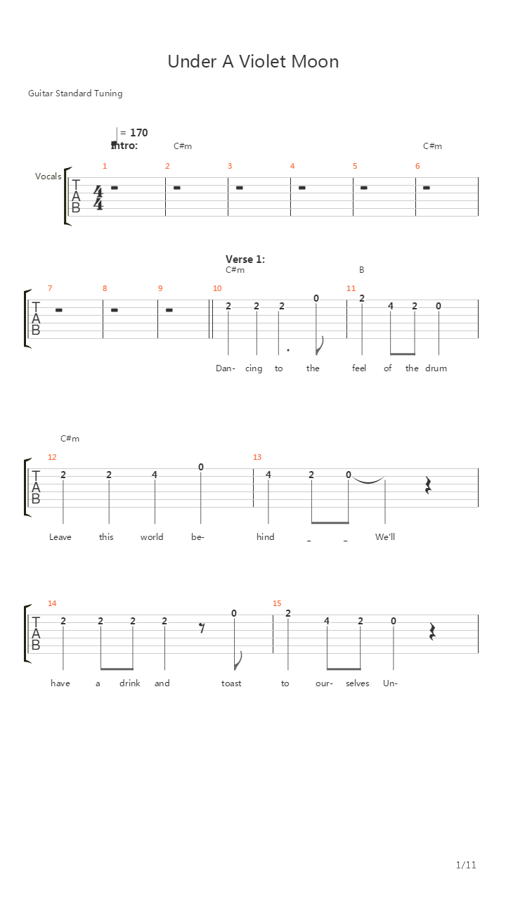 Under A Violet Moon吉他谱