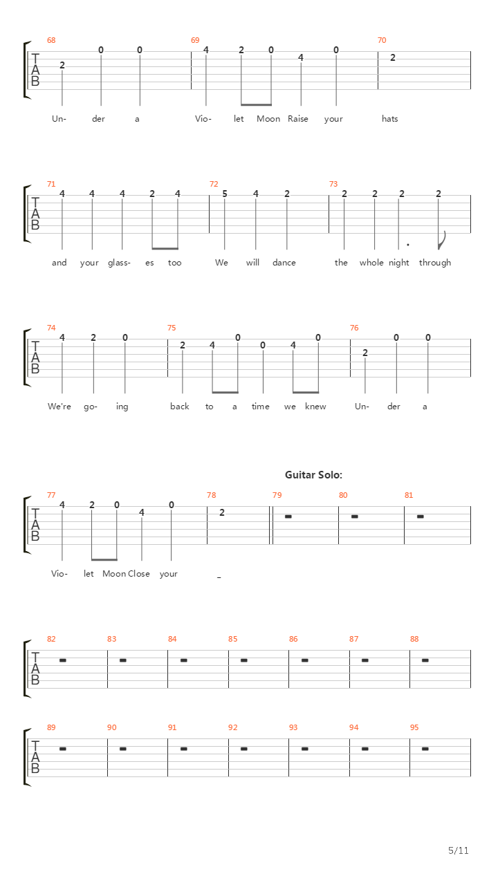 Under A Violet Moon吉他谱