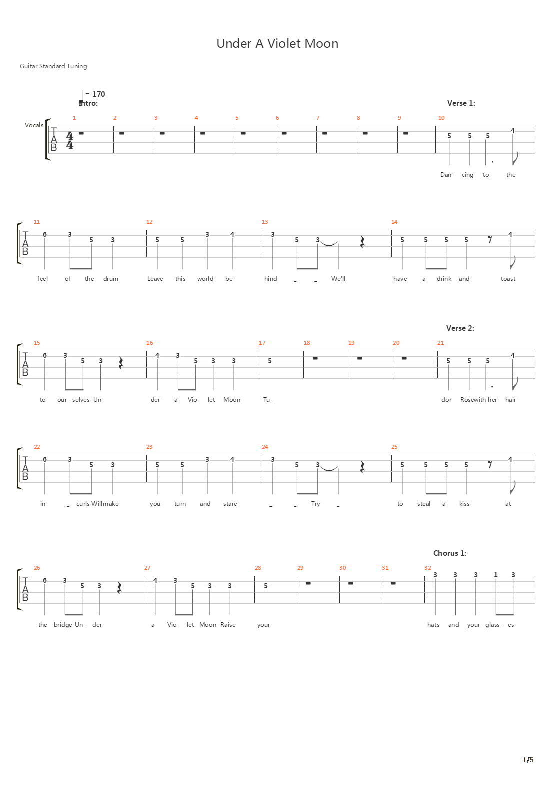 Under A Violet Moon吉他谱