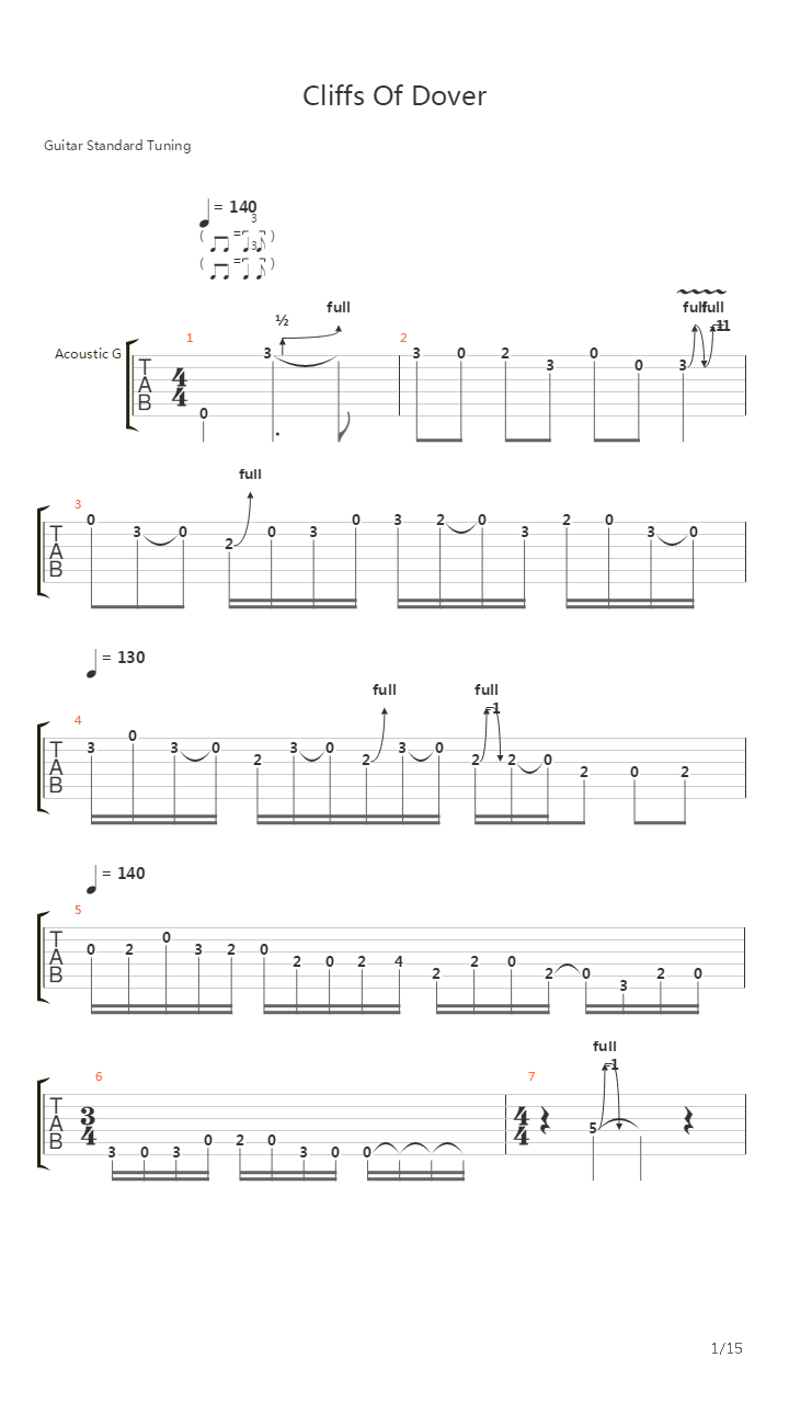 Cliffs Of Dover吉他谱