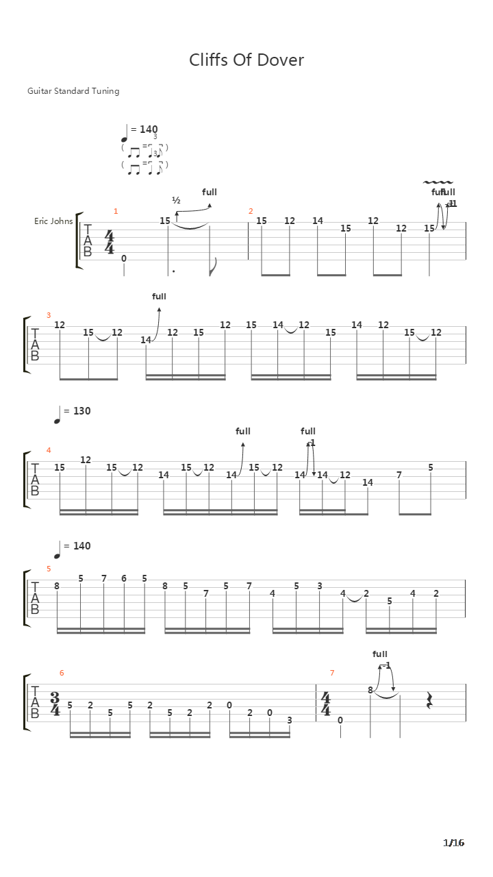 Cliffs Of Dover吉他谱