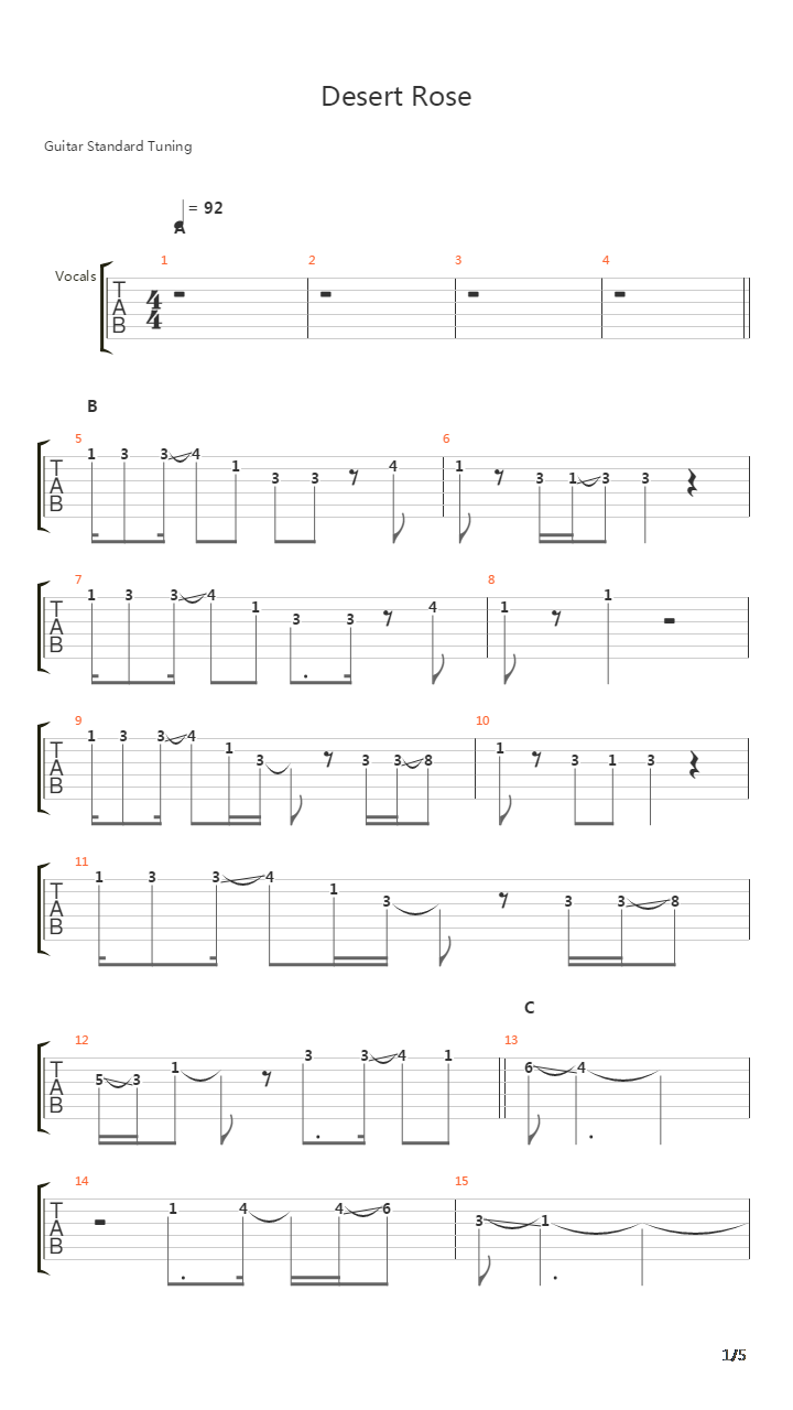 Desert Rose吉他谱