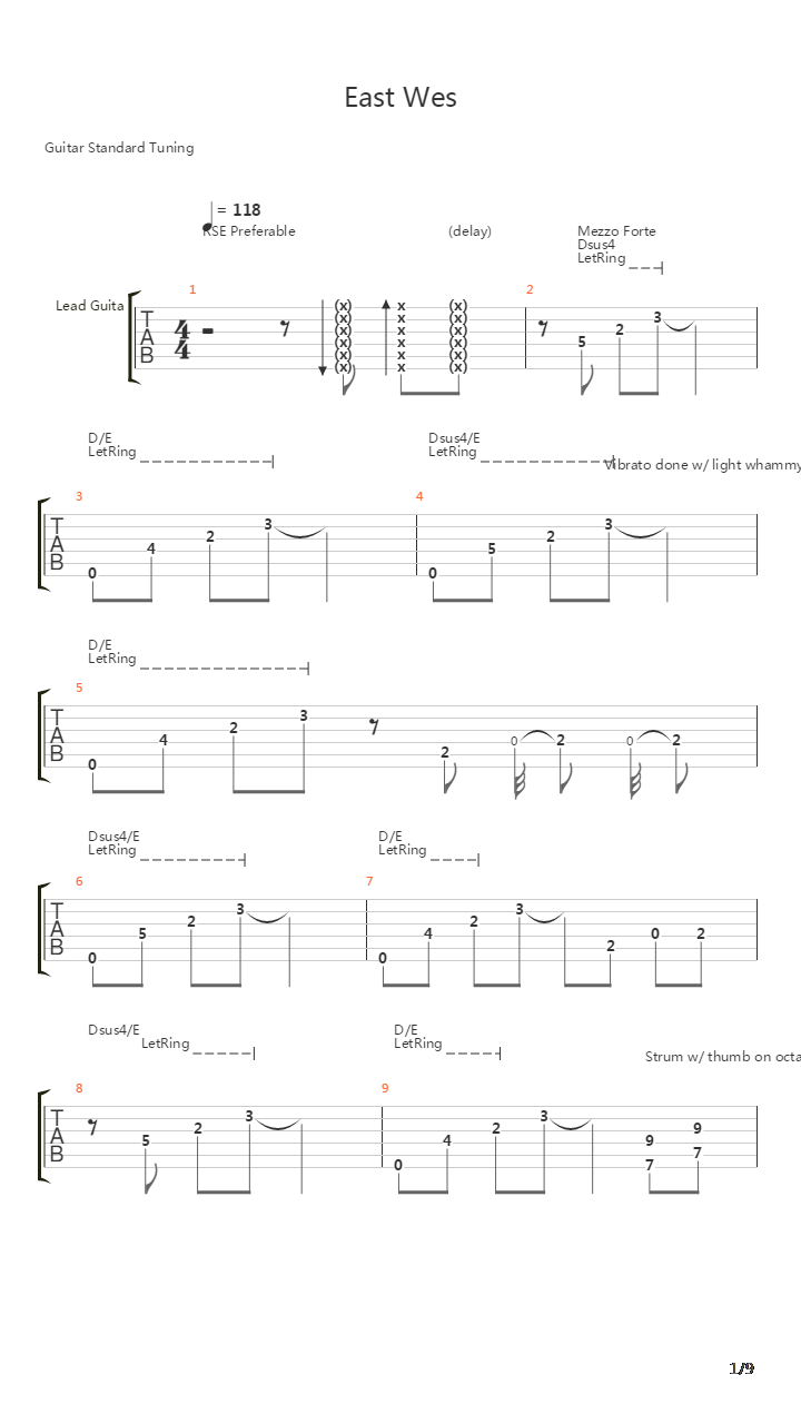 East Wes吉他谱