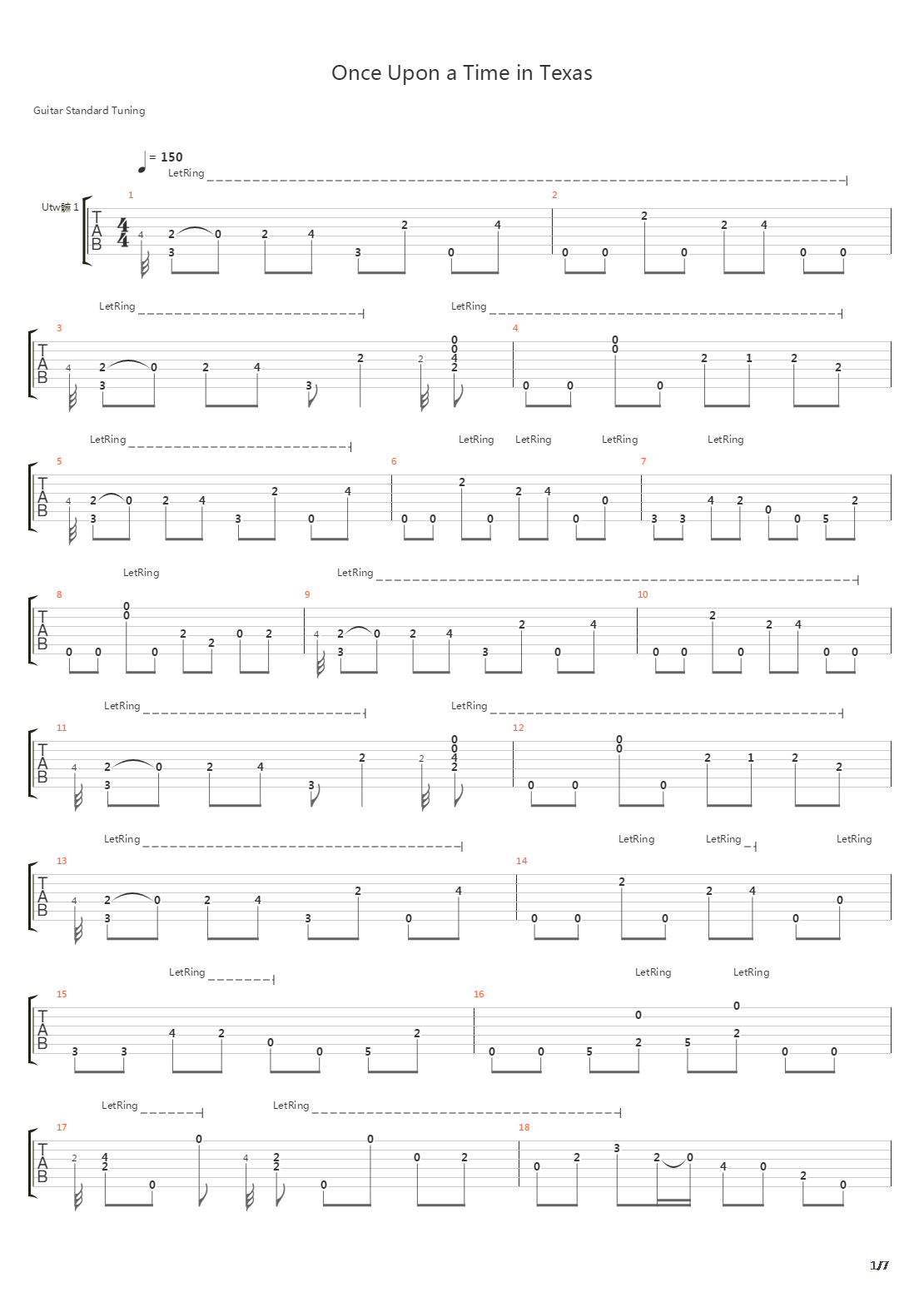 Once Upon A Time In Texas吉他谱