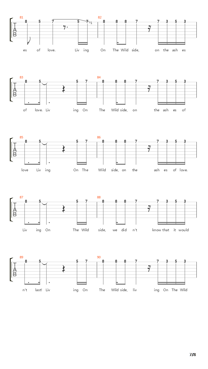 Living On The Wildside吉他谱