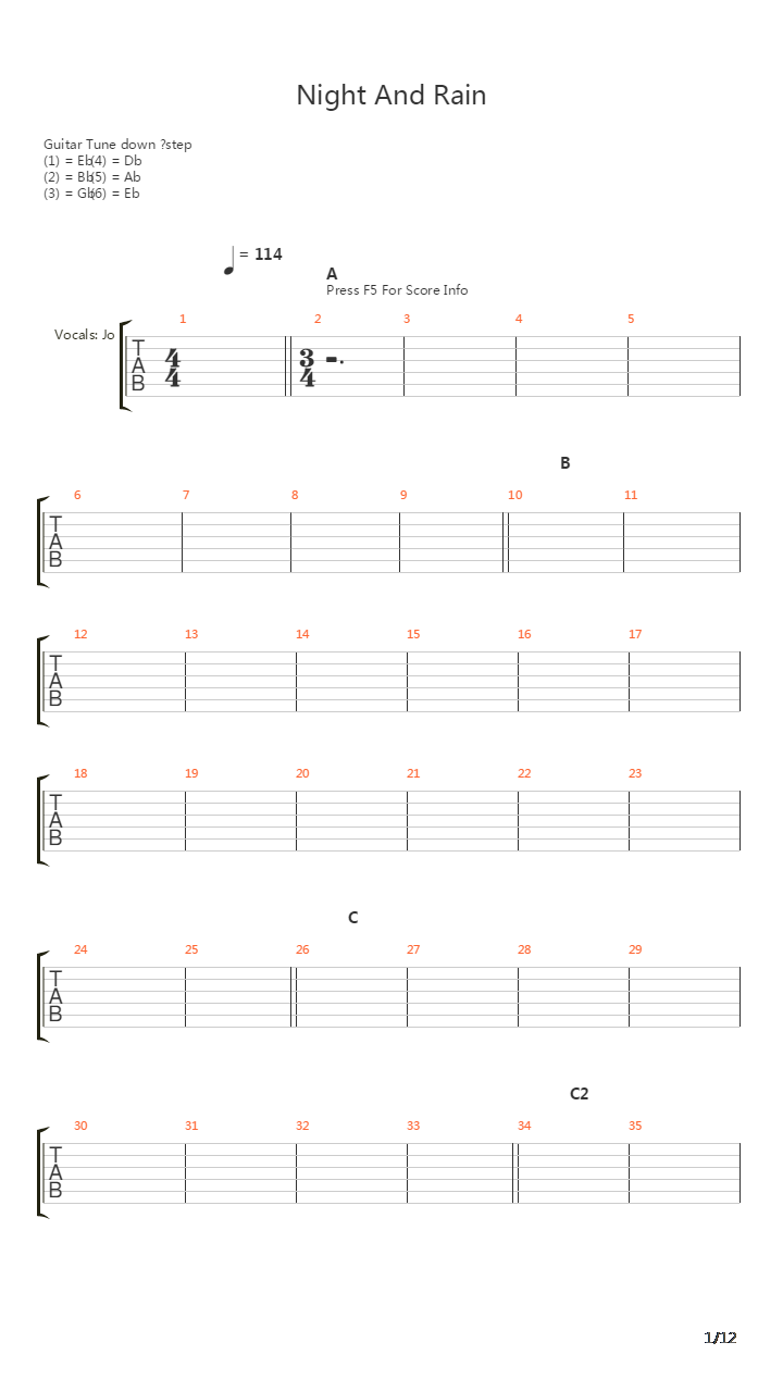 Night And Rain吉他谱