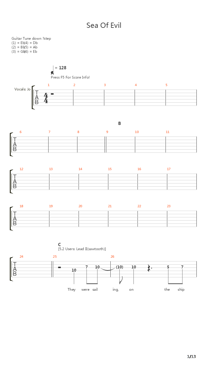 Sea Of Evil吉他谱