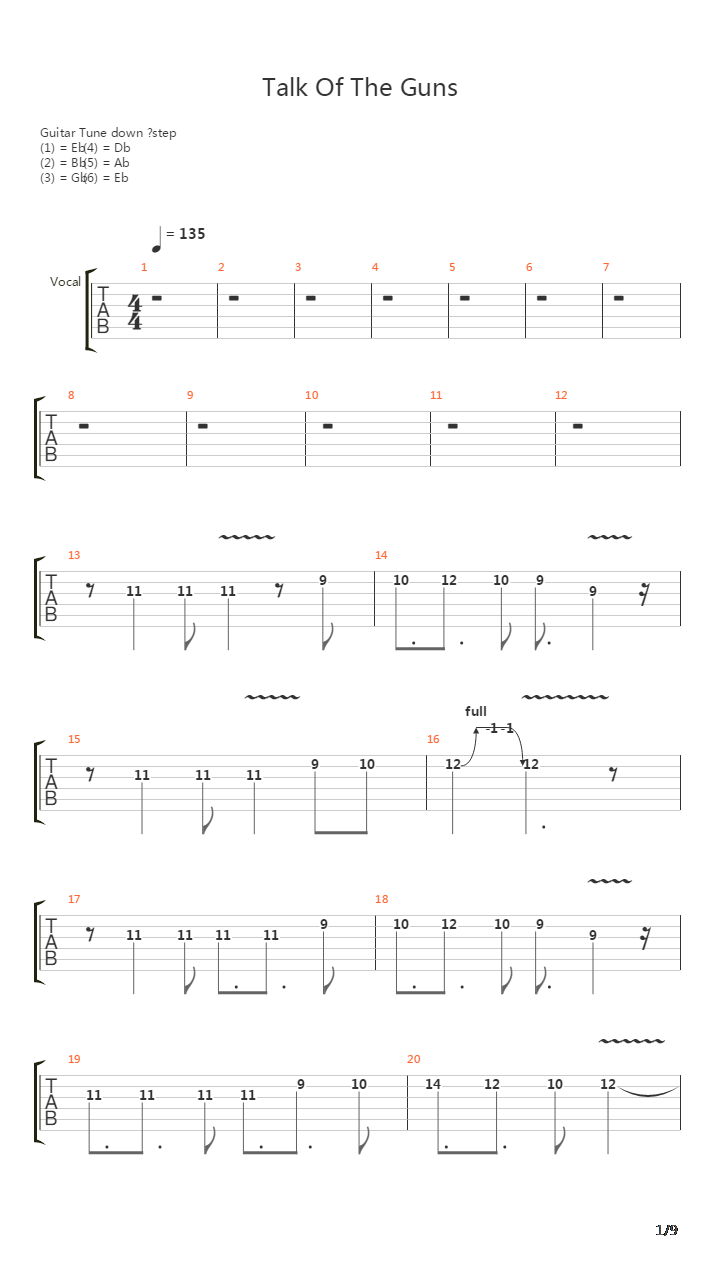 Talk Of The Guns吉他谱