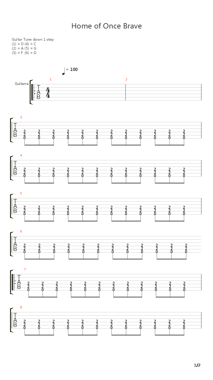 Home Of Once Brave吉他谱