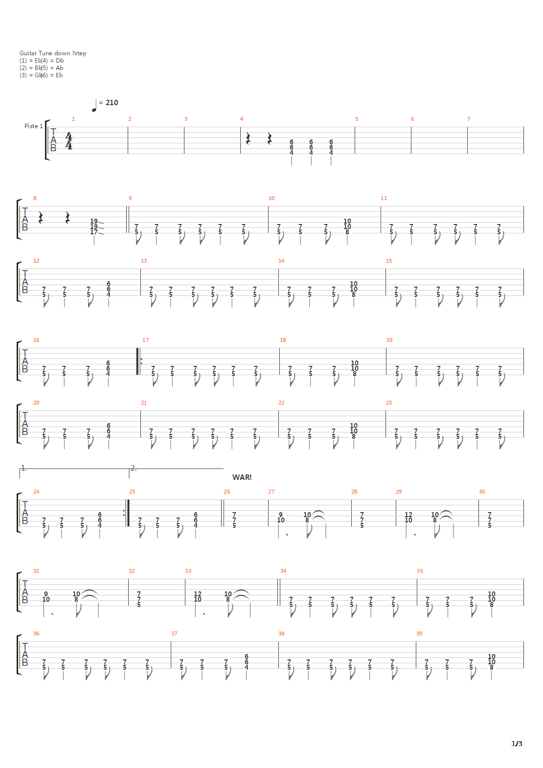 War吉他谱