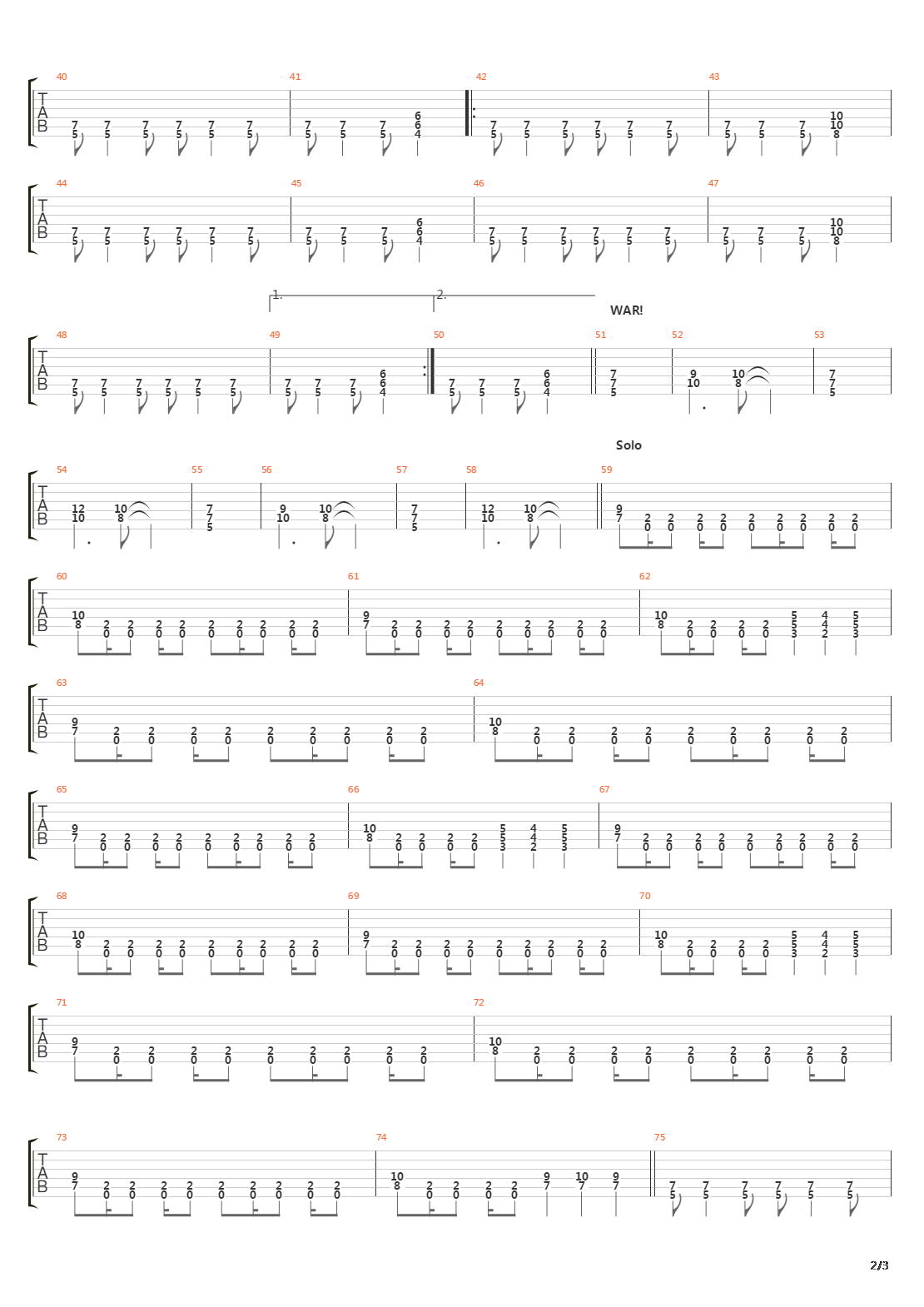 War吉他谱