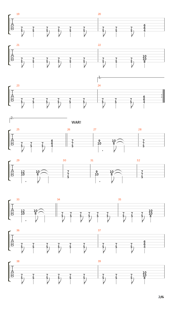 War吉他谱
