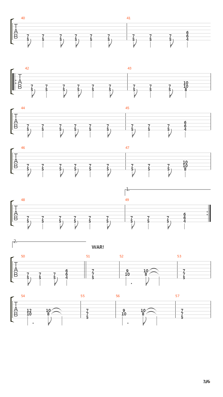 War吉他谱