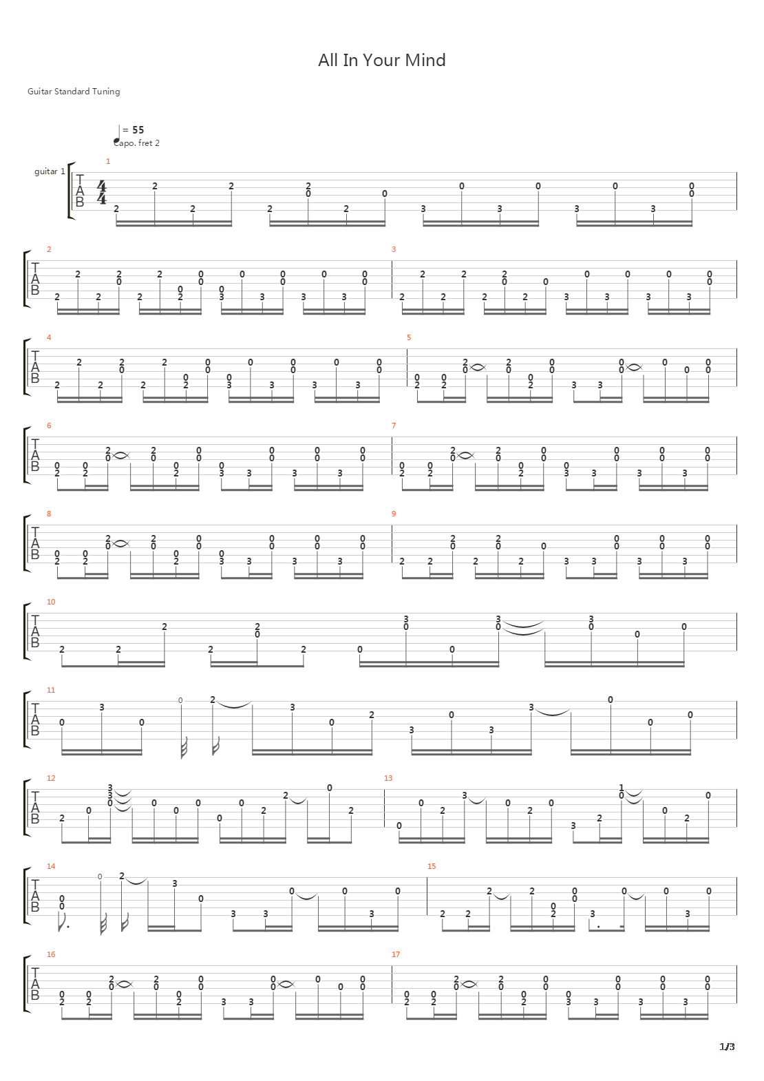 All In Your Mind吉他谱