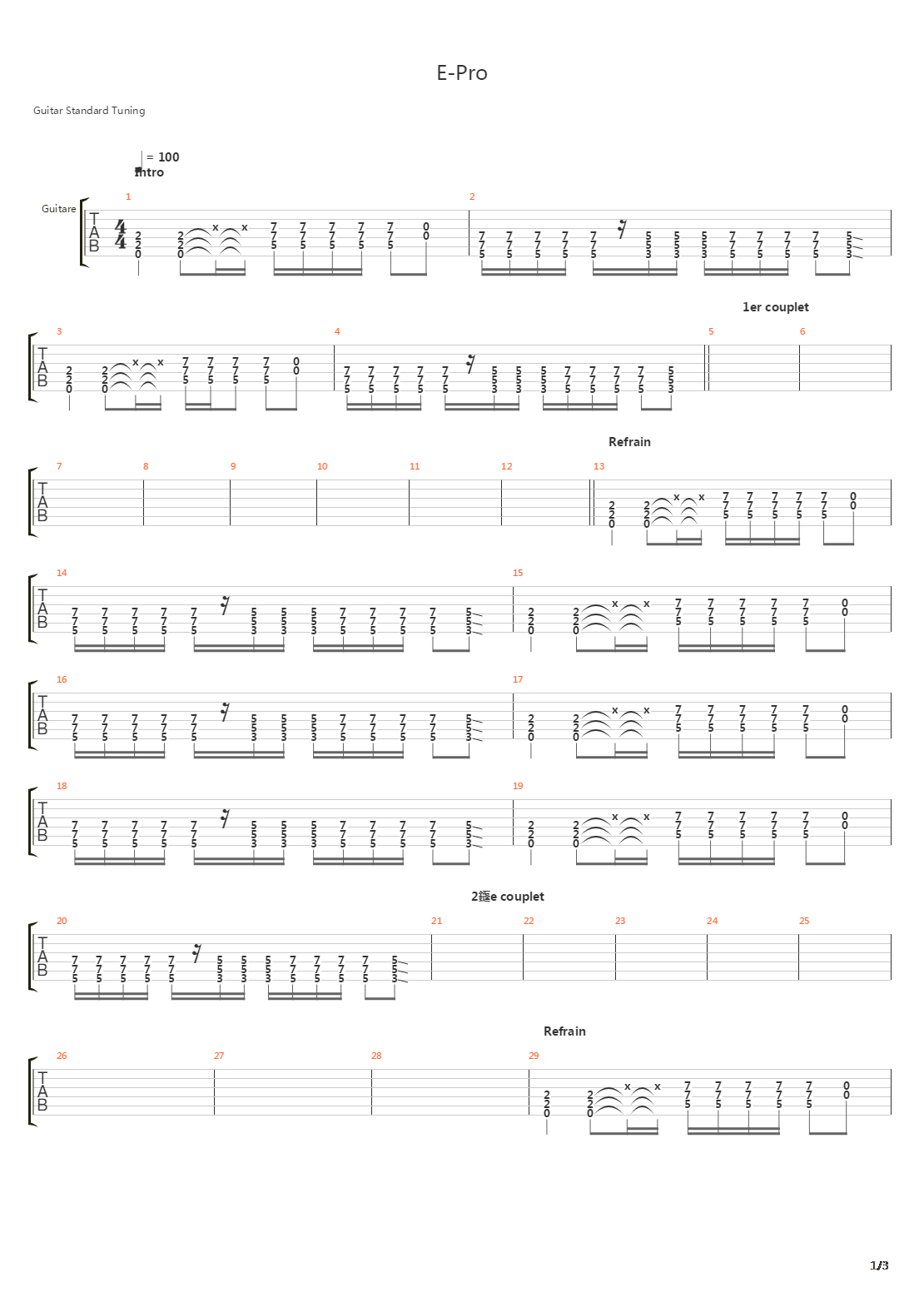 E-pro吉他谱