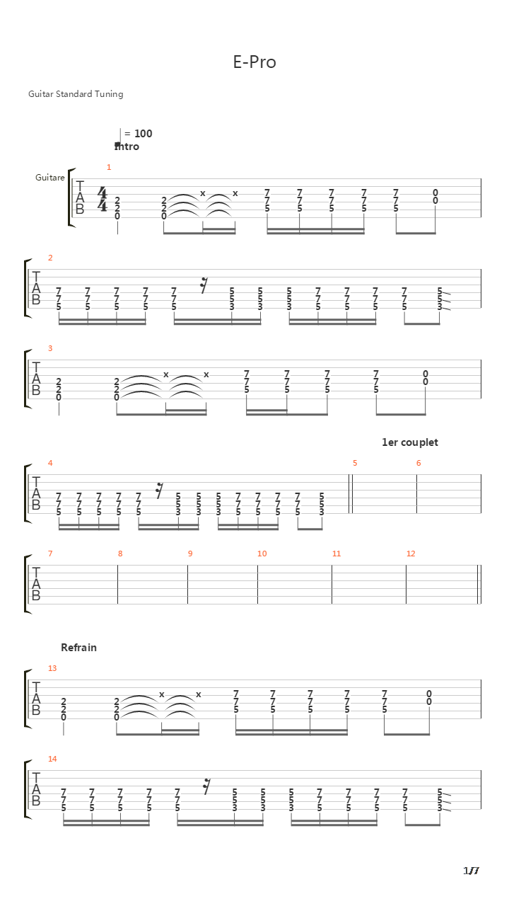 E-pro吉他谱