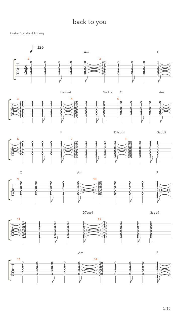 Back To You吉他谱