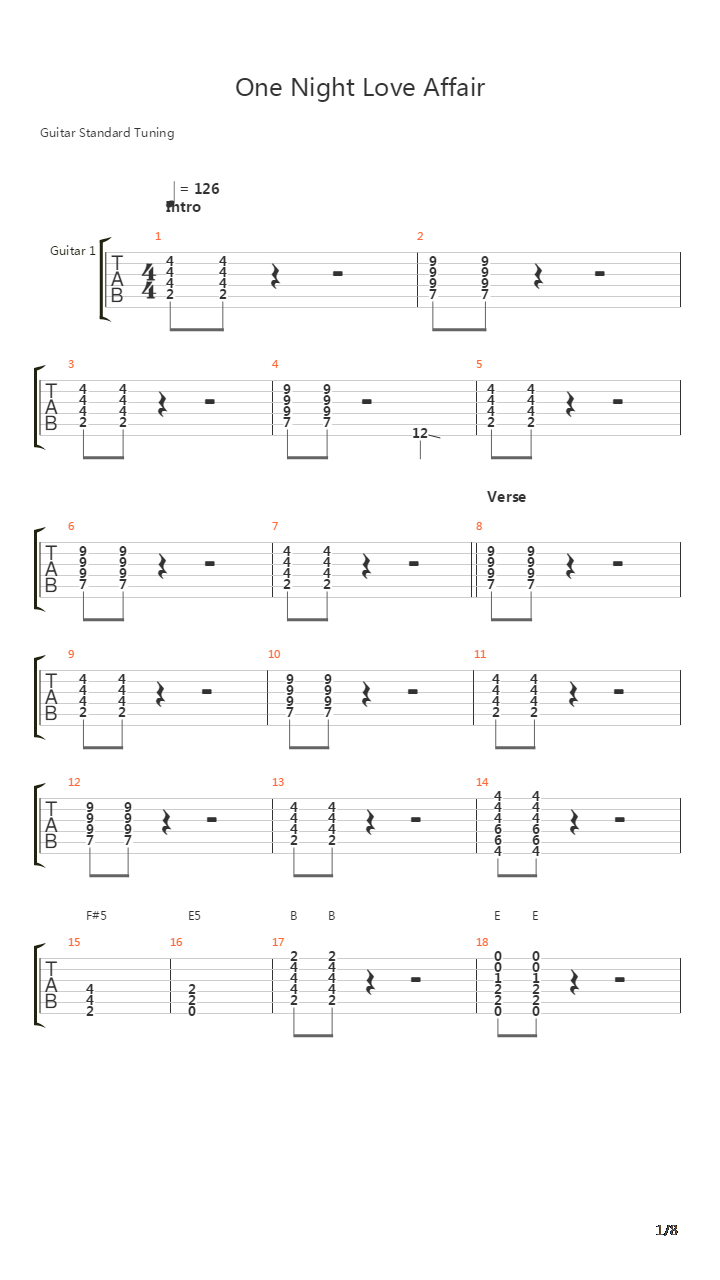 One Night Love Affair吉他谱
