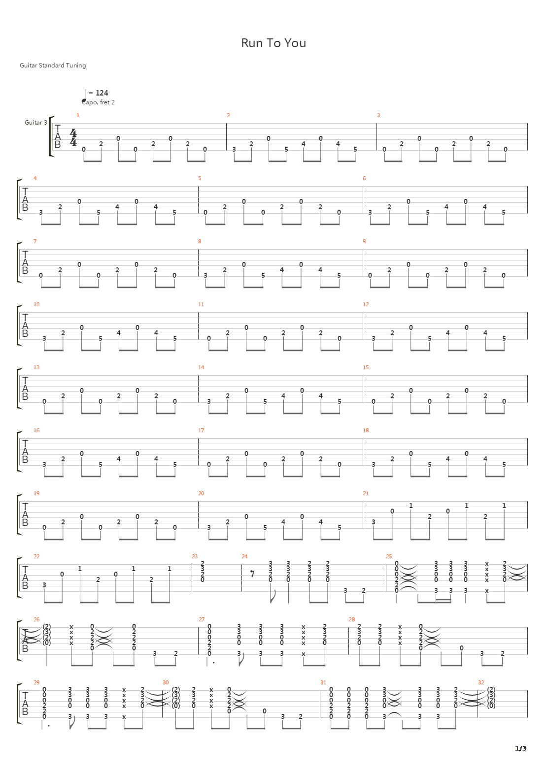 Run To You吉他谱