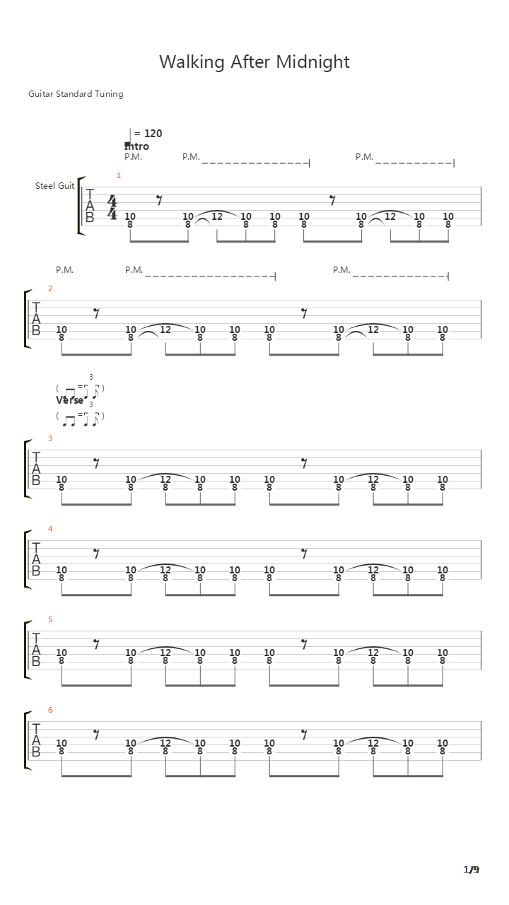 Walking After Midnight (Live)吉他谱