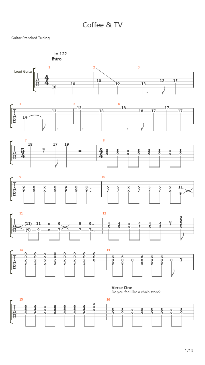 Coffee And Tv吉他谱