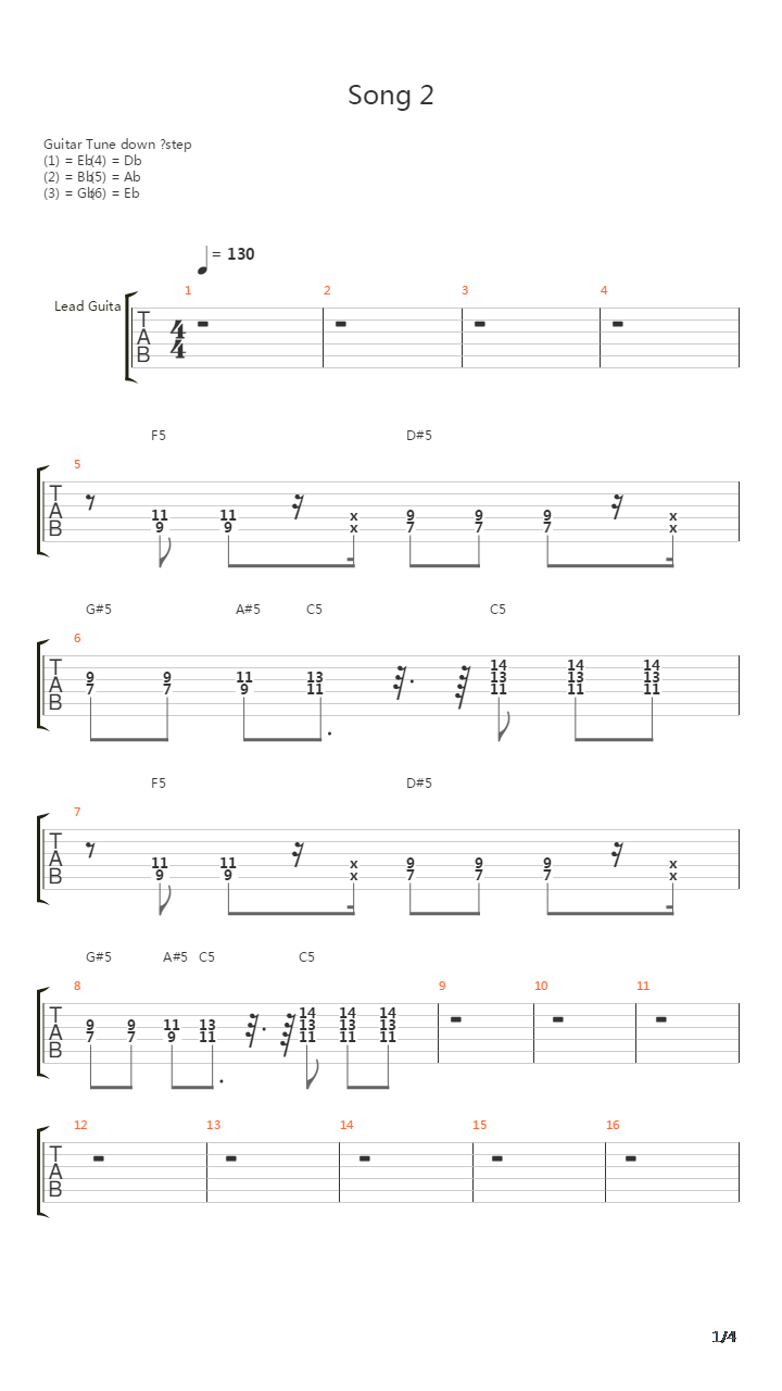 Song 2吉他谱