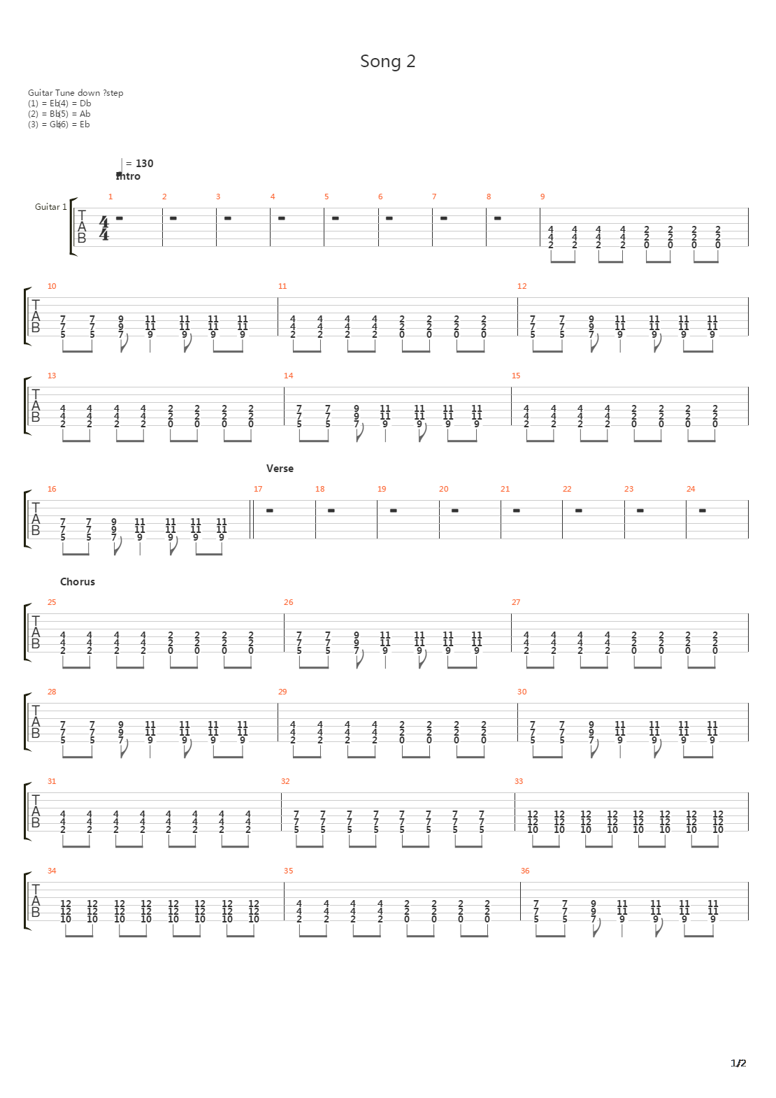 Song 2吉他谱