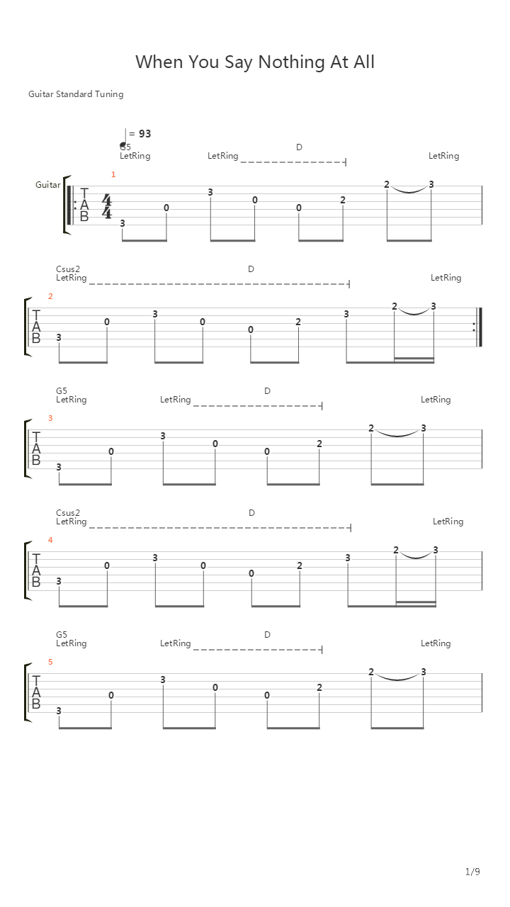 when you say nothing at all吉他谱