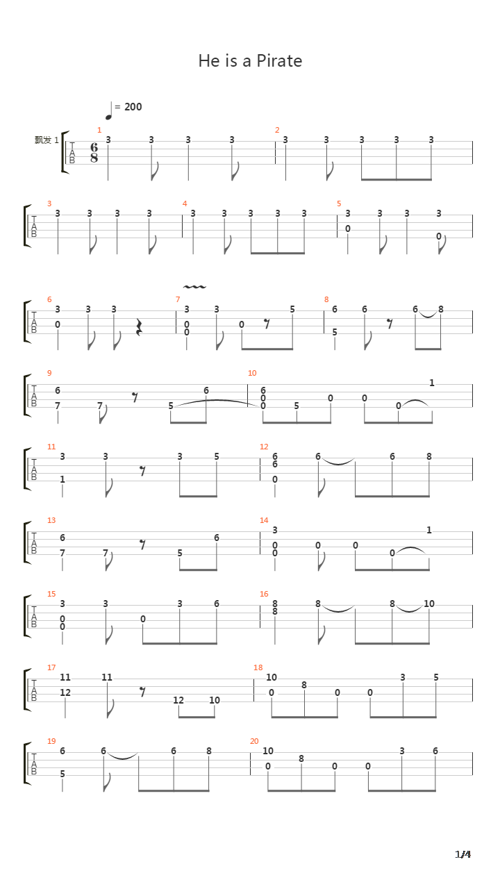 加勒比海盗 - He is a Pirate吉他谱