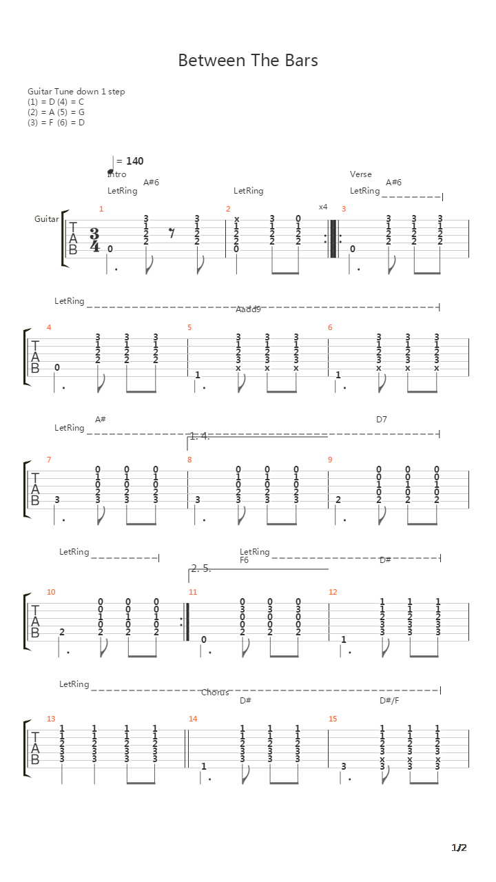 Between The Bars吉他谱