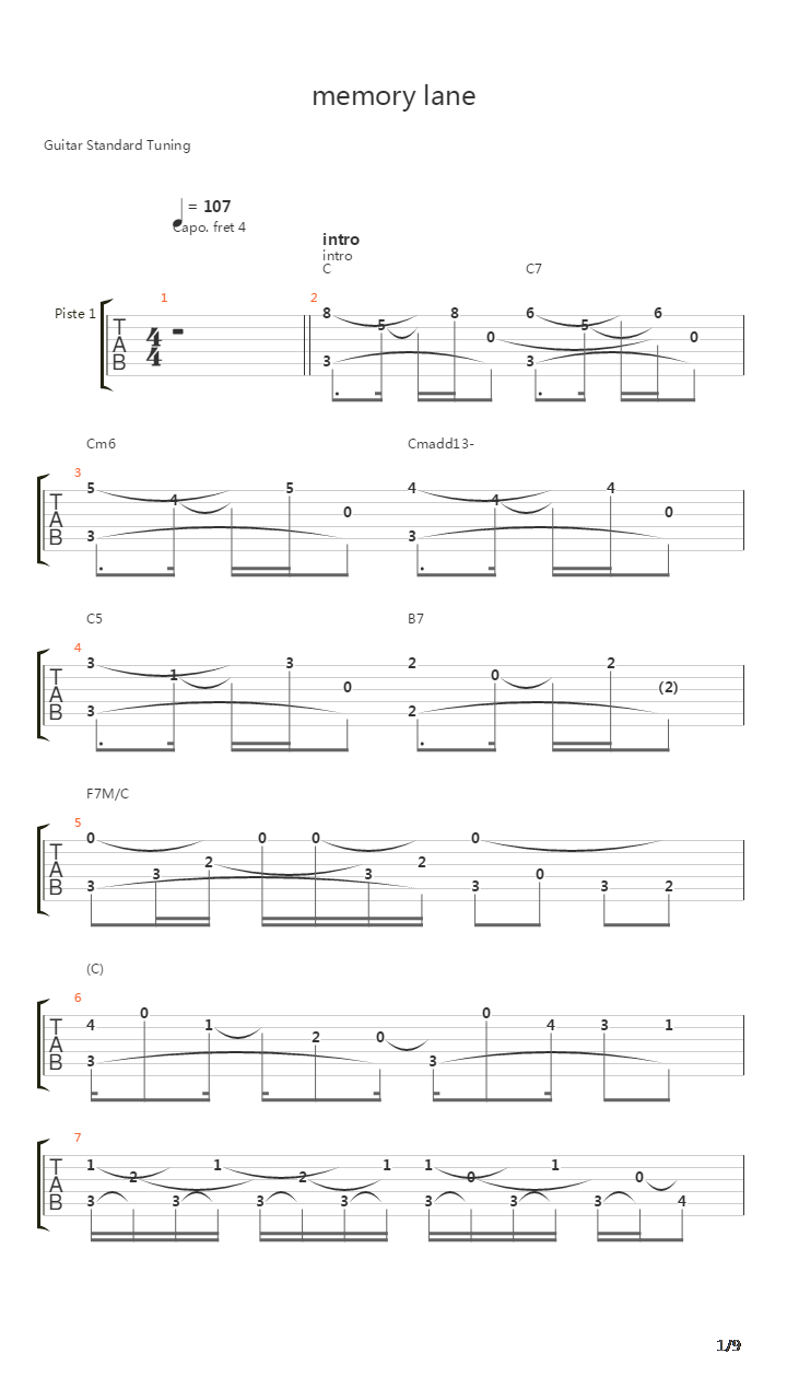 Memory Lane吉他谱