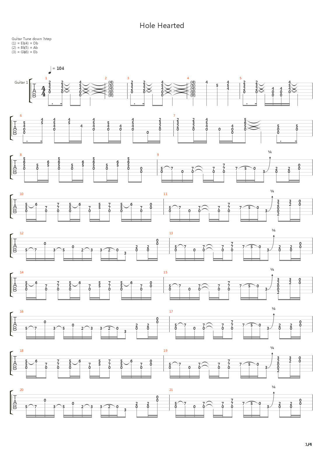 Hole Hearted吉他谱
