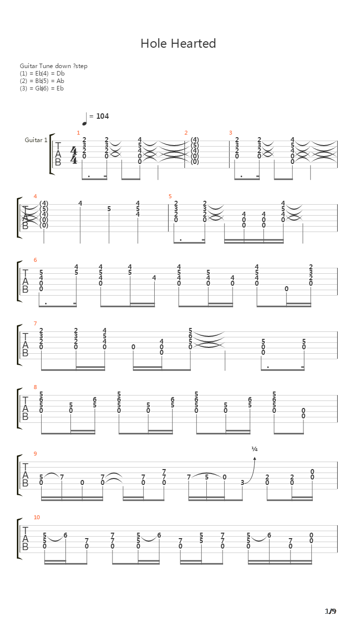 Hole Hearted吉他谱