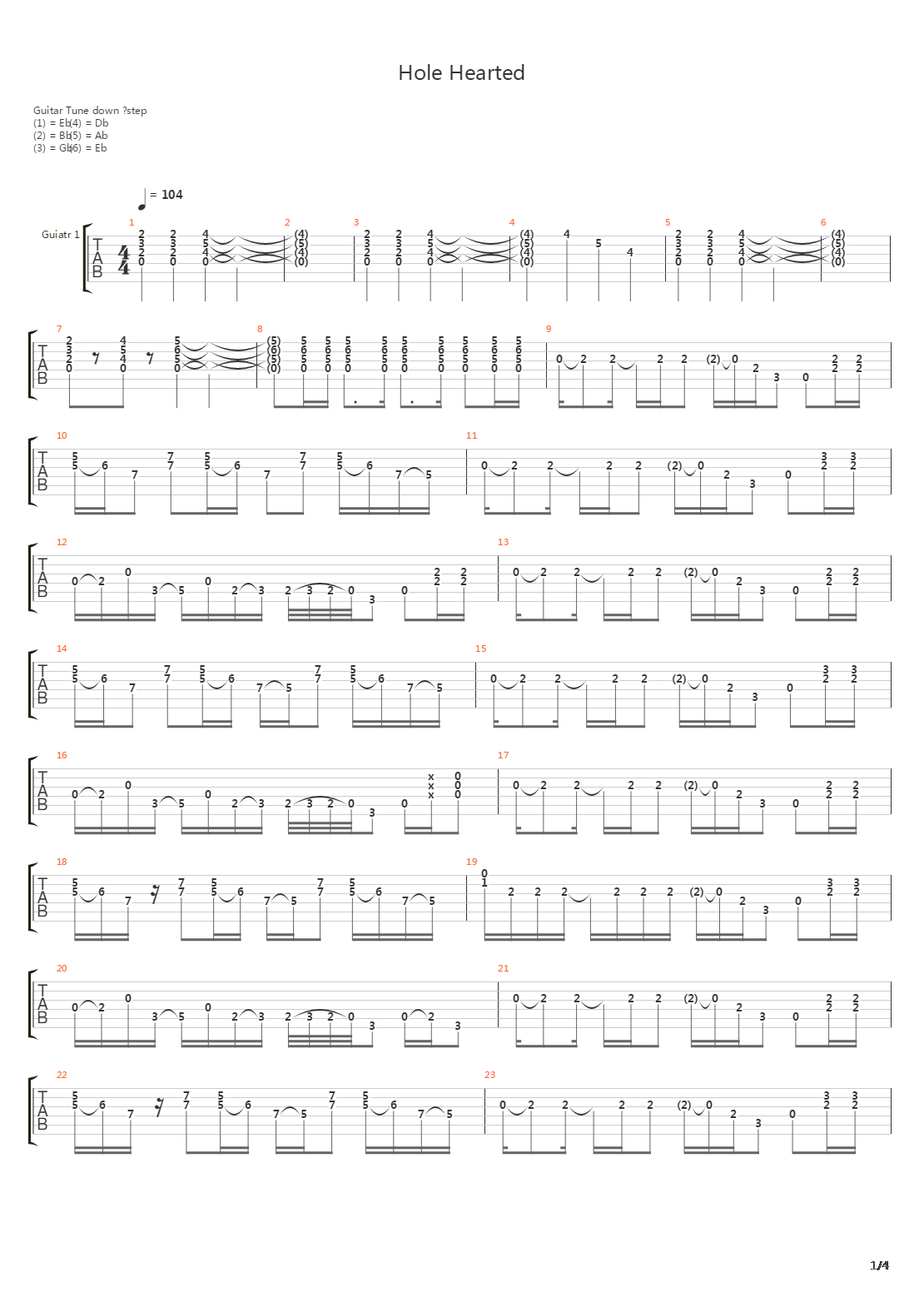 Hole Hearted吉他谱