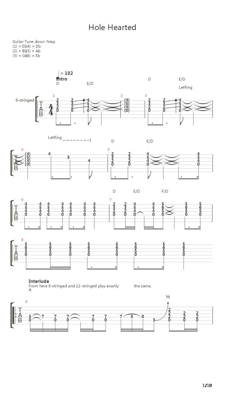 Hole Hearted吉他谱