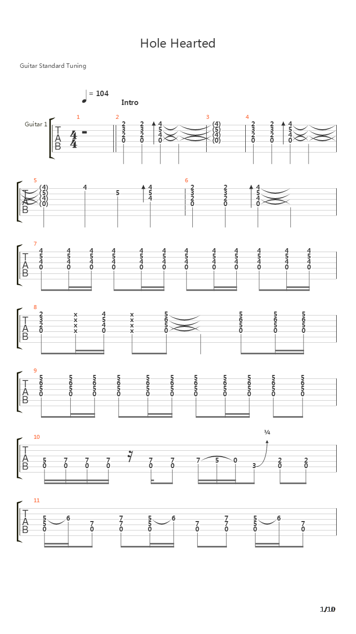 Hole Hearted吉他谱