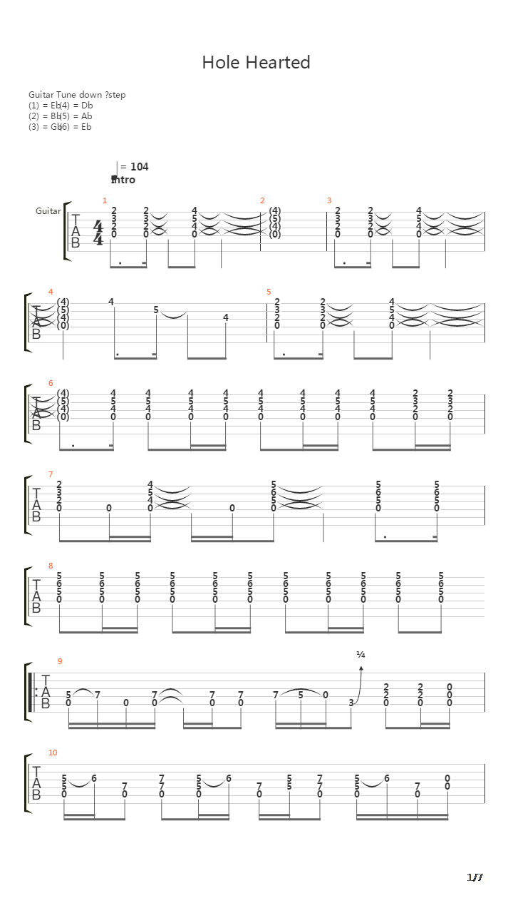 Hole Hearted吉他谱