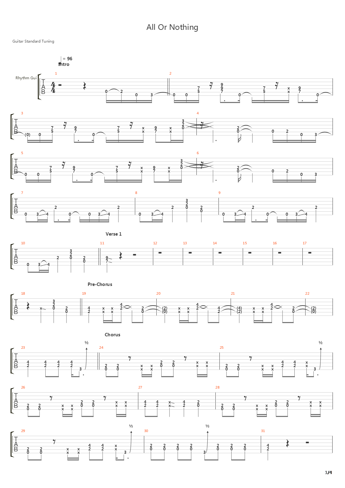 All Or Nothing吉他谱