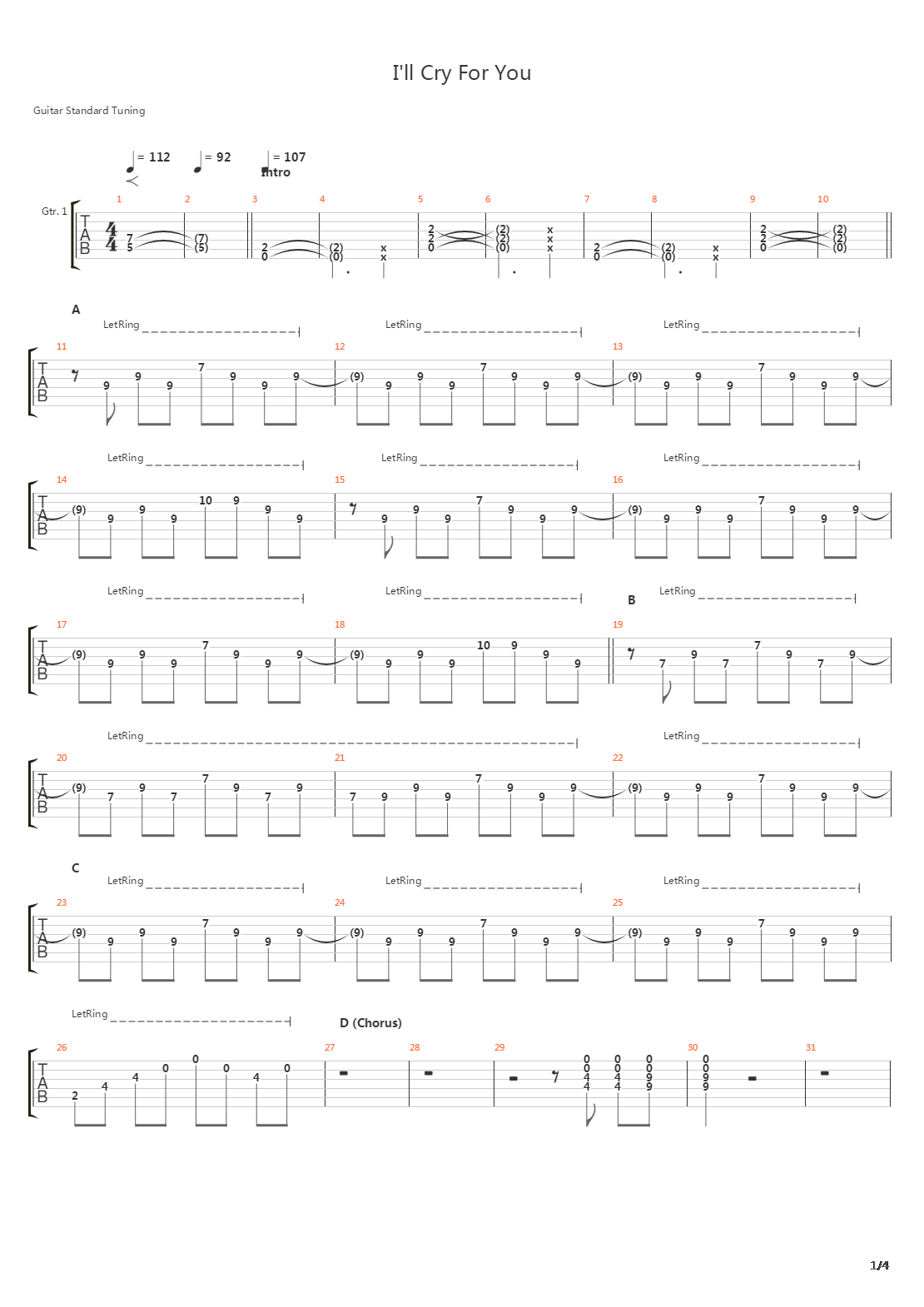 Ill Cry For You吉他谱