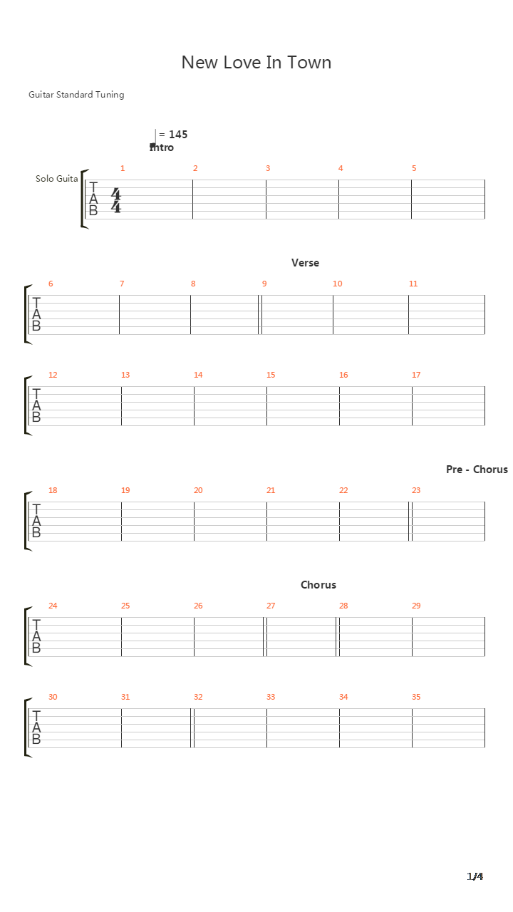 New Love In Town吉他谱