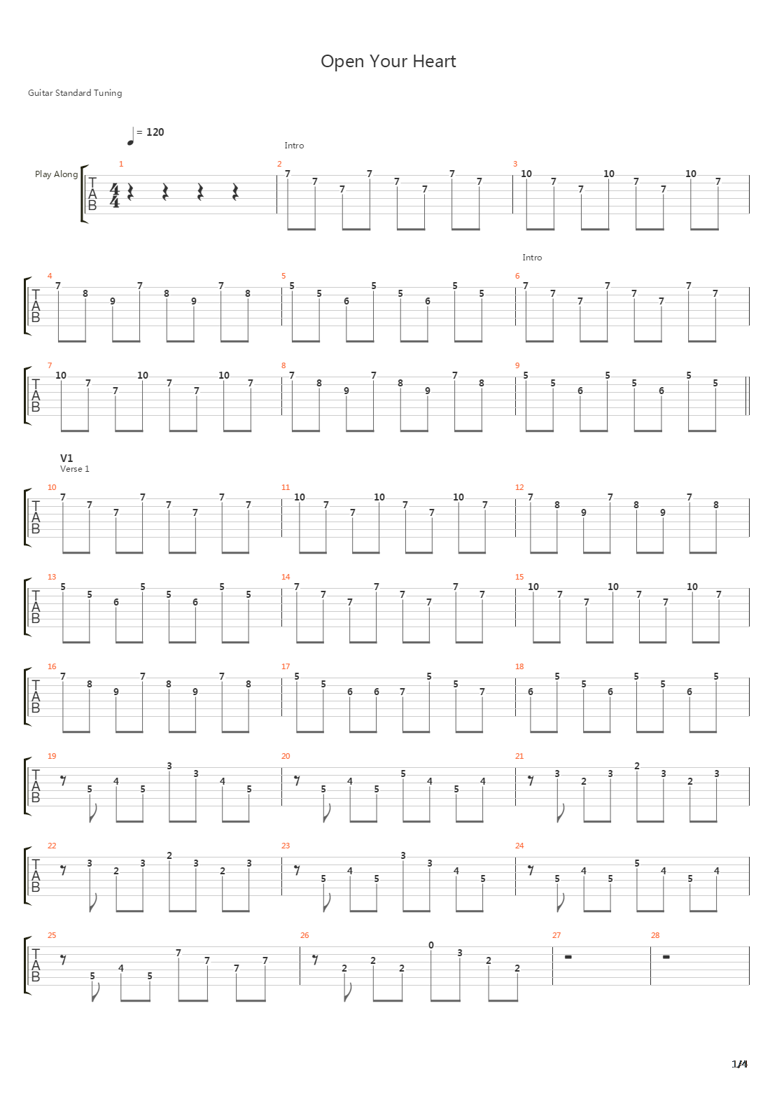Open Your Heart吉他谱