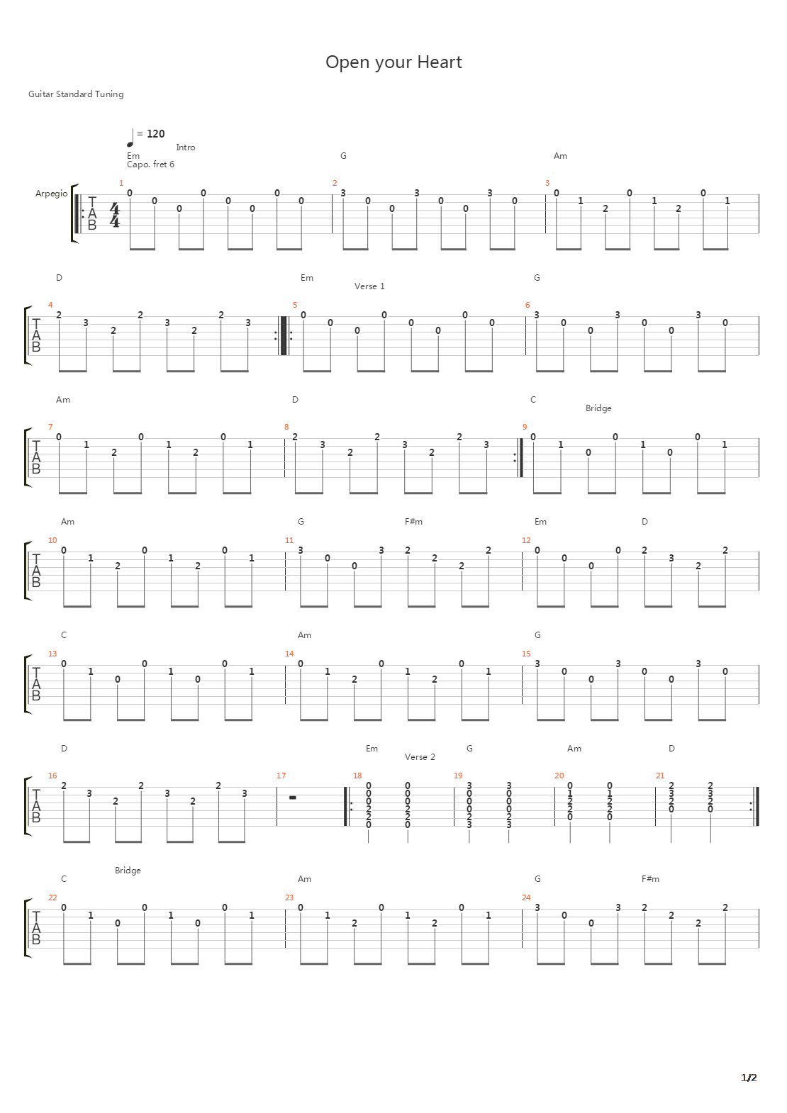 Open Your Heart吉他谱