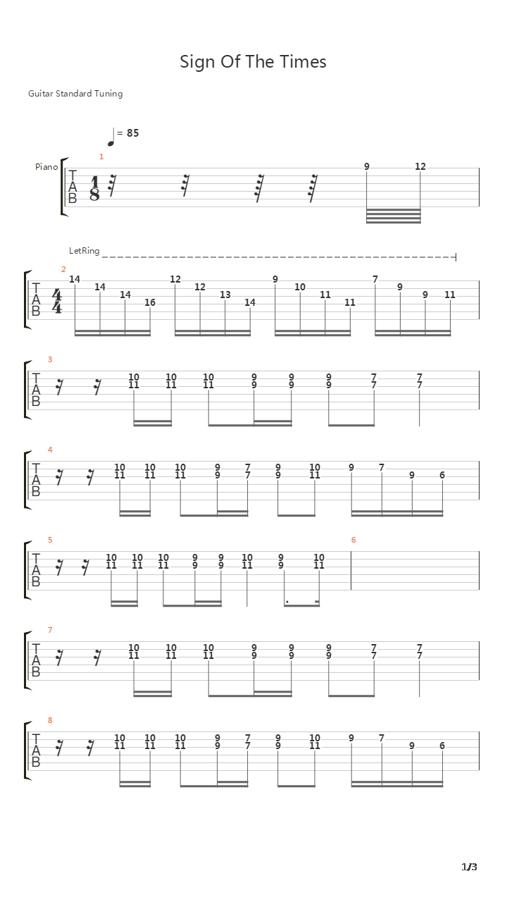 Sign Of The Times吉他谱