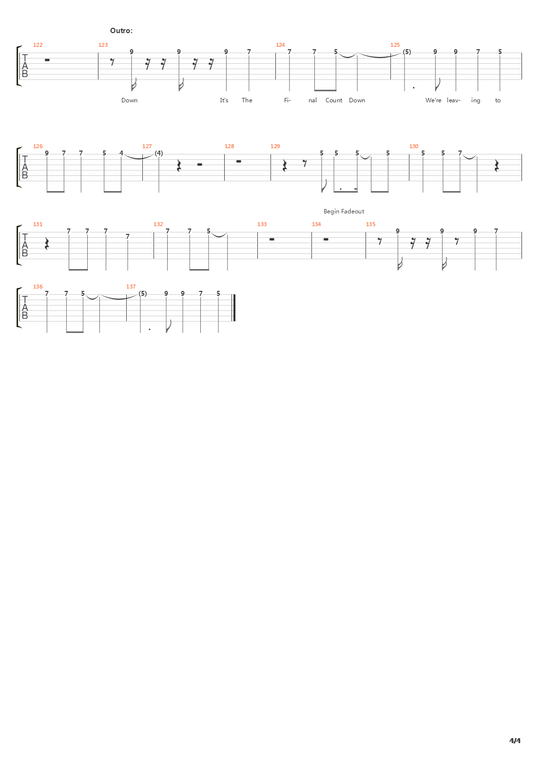 The Final Countdown吉他谱