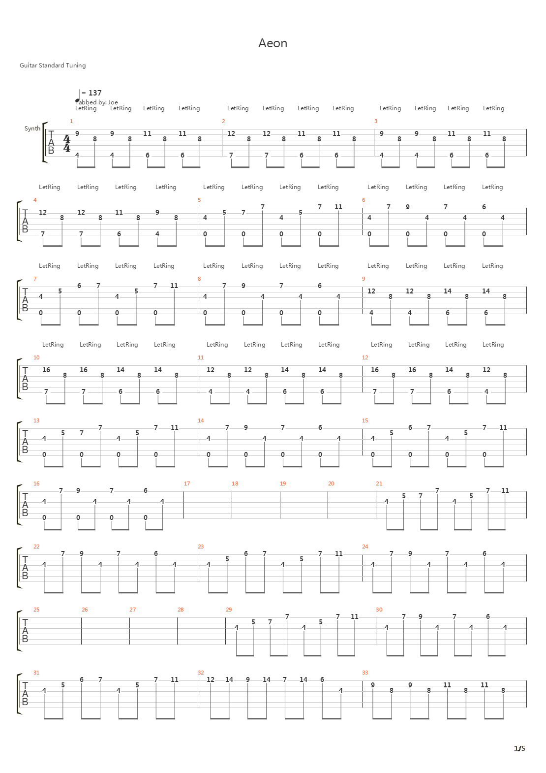 Aeon吉他谱